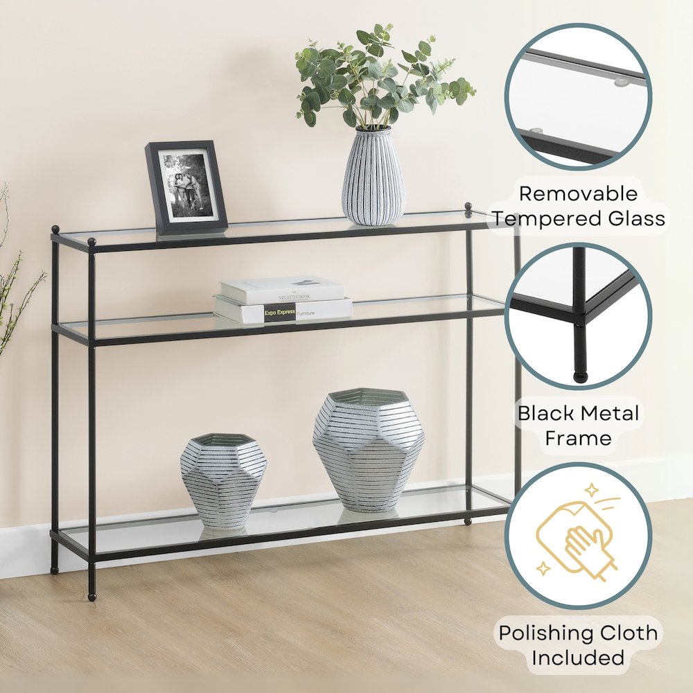 Royal Crest 3 Tier Glass Console Table. Picture 3