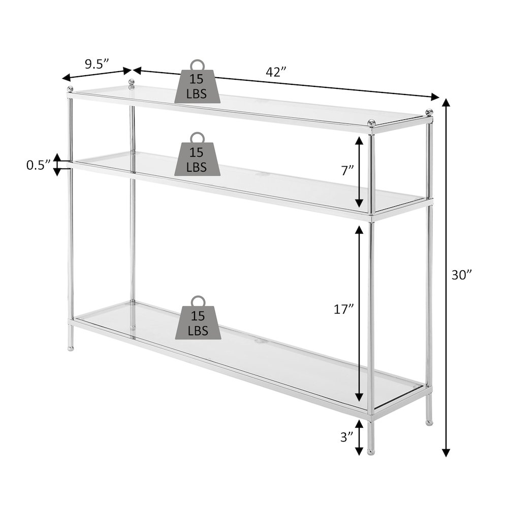 Royal Crest 3 Tier Glass Console Table. Picture 5