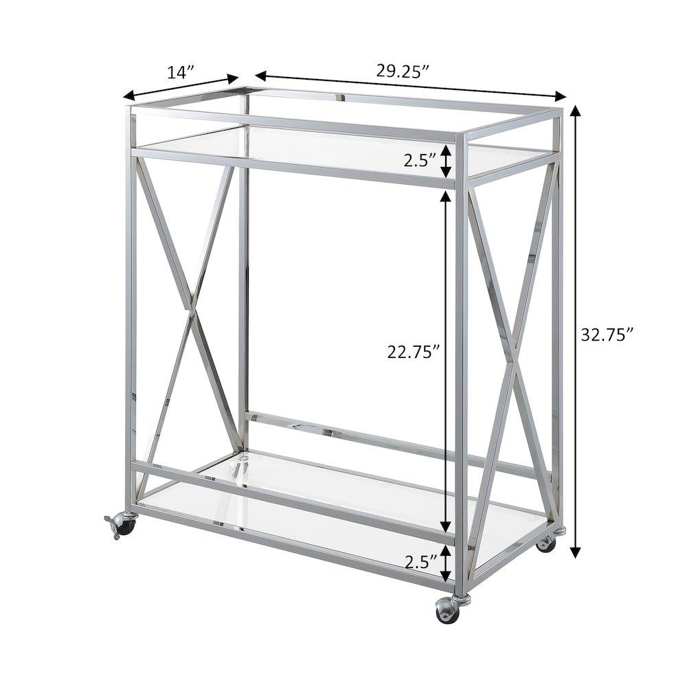 Oxford Chrome Glass Bar Cart with Shelf. Picture 9