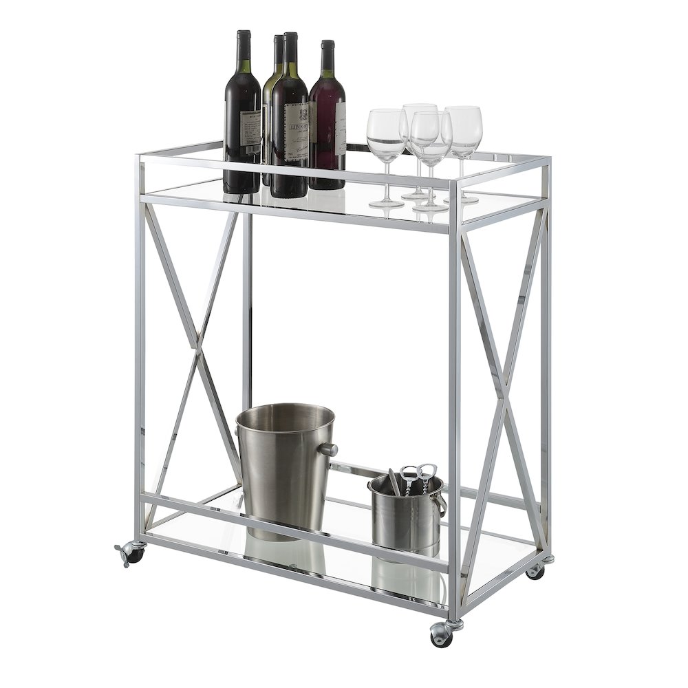 Oxford Chrome Glass Bar Cart with Shelf. Picture 3