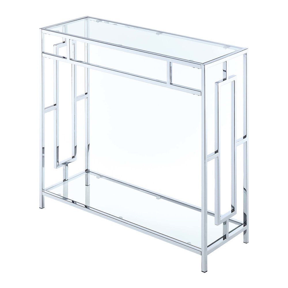 Town Square Chrome Glass Entryway Hall Table with Shelf. Picture 1