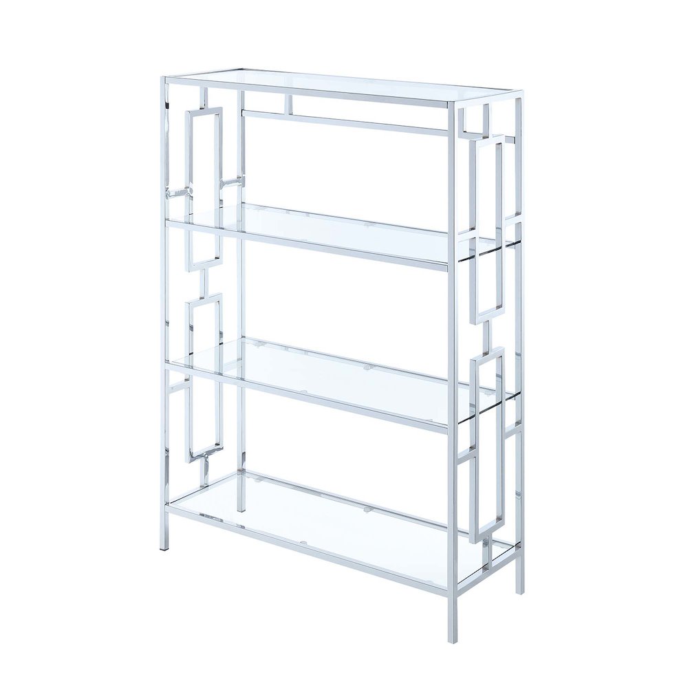 Town Square Chrome 4 Tier Bookcase, Clear Glass/Chrome Frame. Picture 1