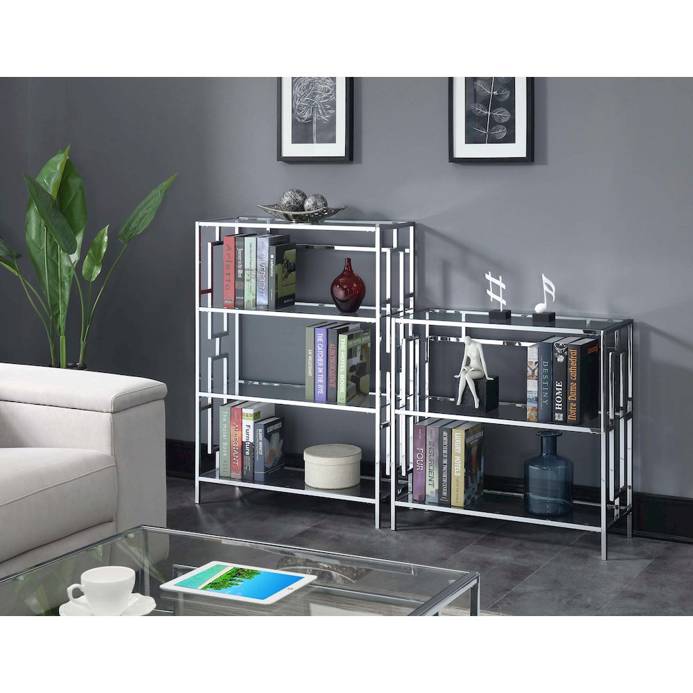 Town Square Chrome 4 Tier Bookcase, Clear Glass/Chrome Frame. Picture 4