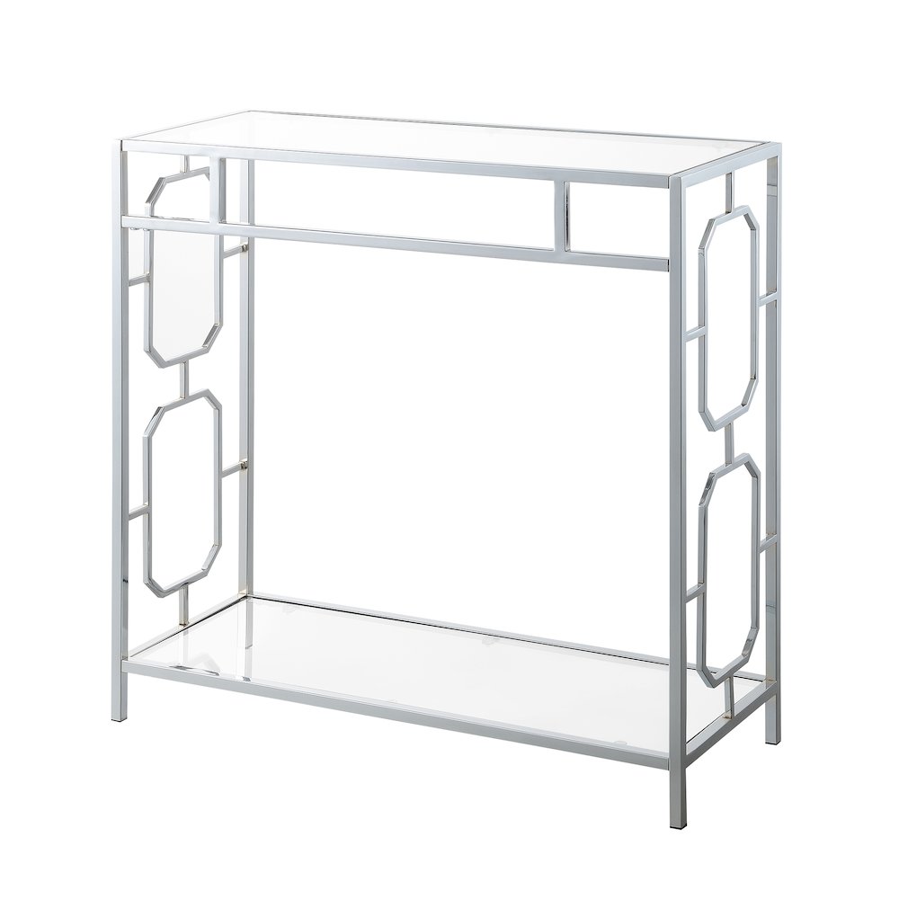 Omega Chrome Glass Hall Table with Shelf. Picture 1