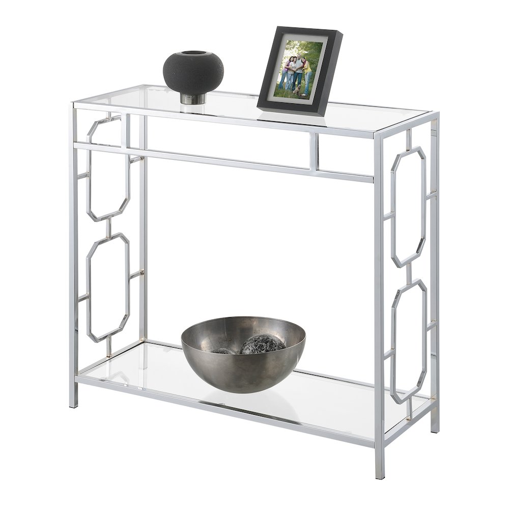 Omega Chrome Glass Hall Table with Shelf. Picture 3