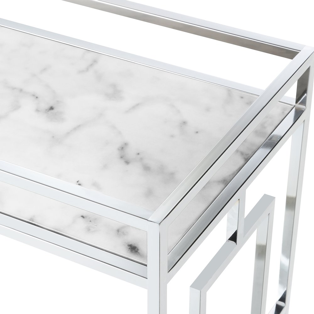 Town Square Chrome Faux Marble Mirrored Bar Cart with Shelf. Picture 8