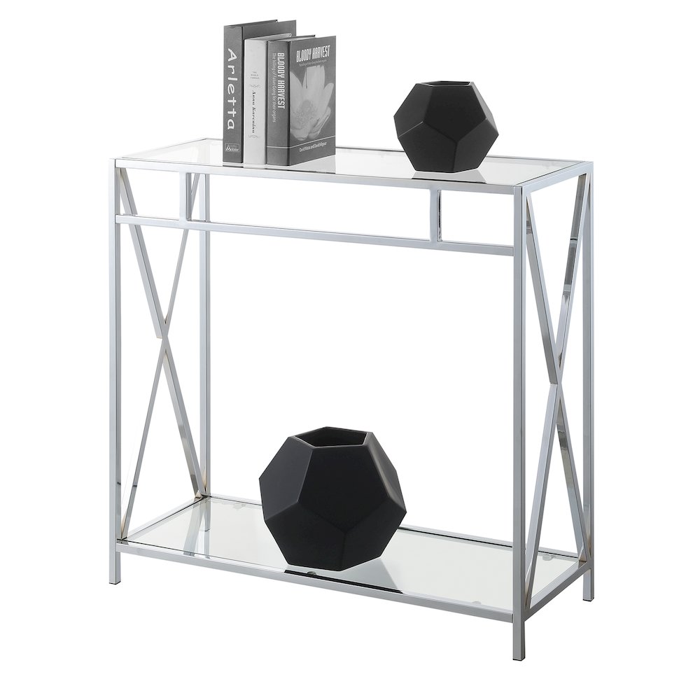 Oxford Chrome Glass Hall Table with Shelf. Picture 3