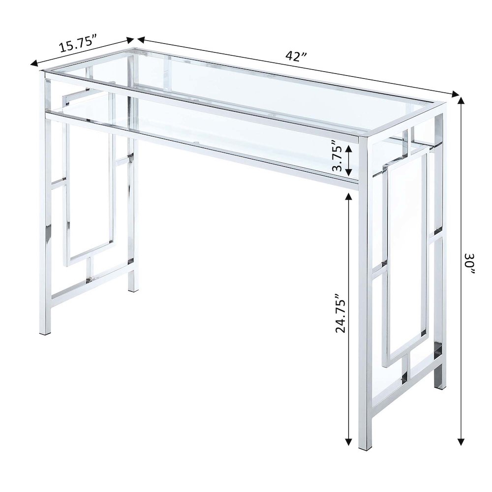 Town Square Chrome Desk With Shelf, Clear Glass/Chrome Frame. Picture 6