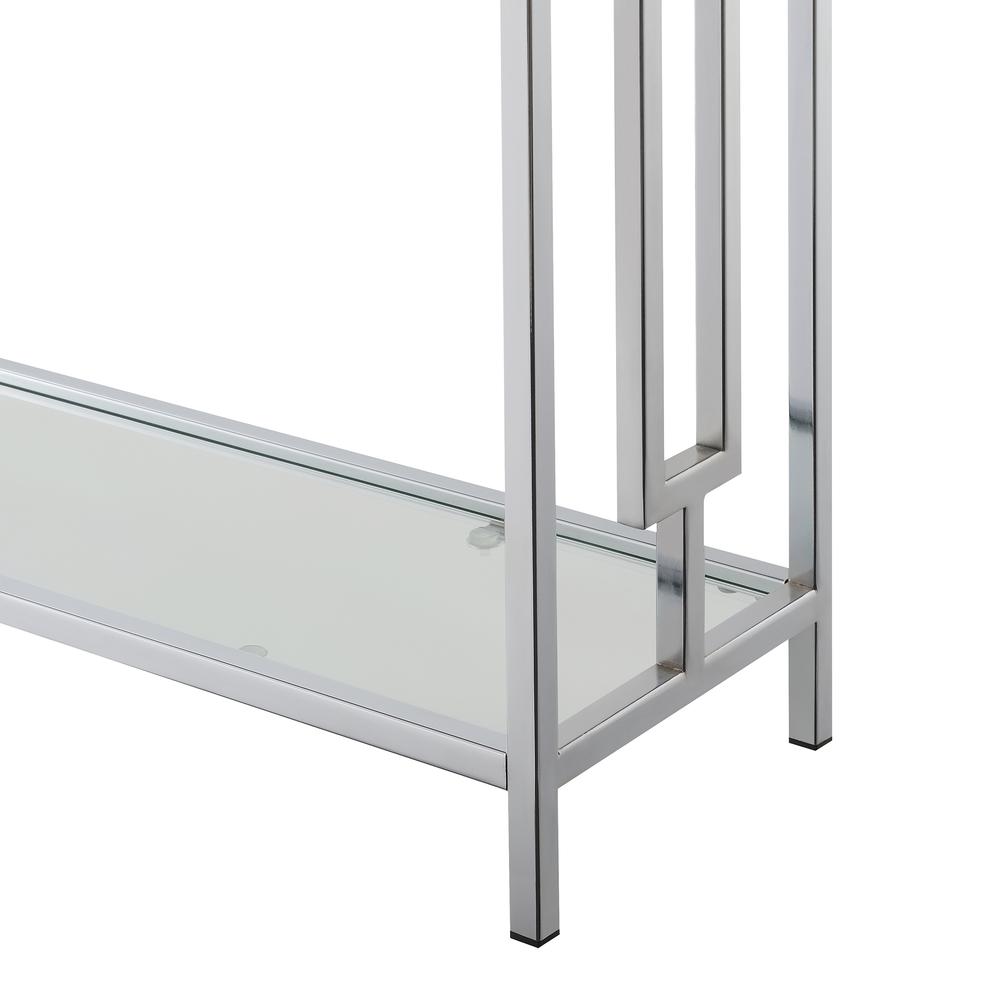 Town Square Chrome Console Table with Shelf White Faux Marble/Chrome. Picture 3