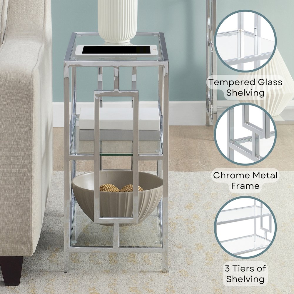 Town Square Chrome 3 Tier Chairside End Table. Picture 3