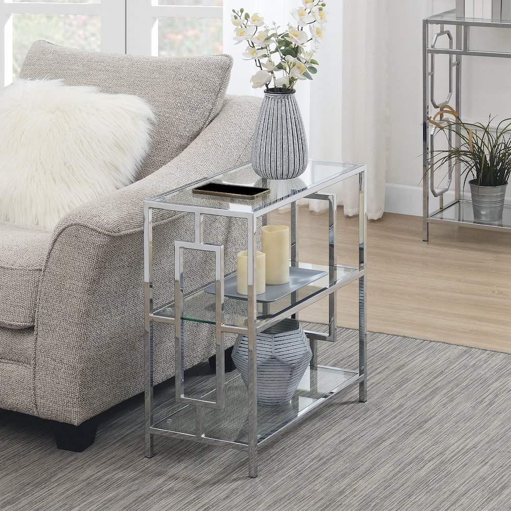 Town Square Chrome 3 Tier Chairside End Table. Picture 2