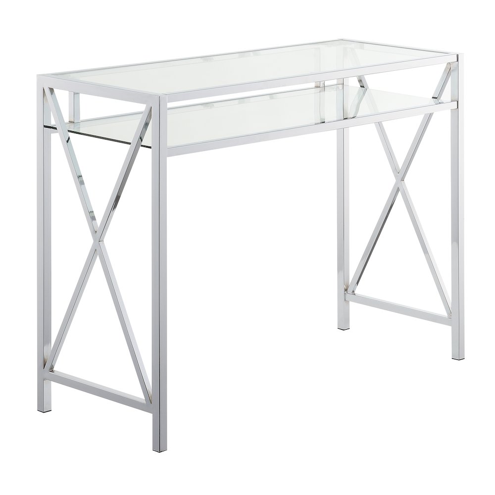Oxford Chrome 42 Inch Desk, Clear Glass/Chrome. Picture 1