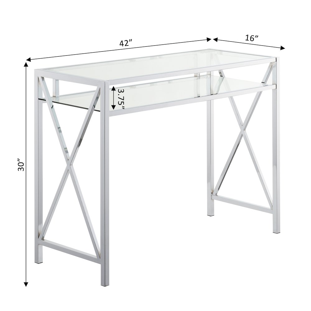 Oxford Chrome 42 Inch Desk, Clear Glass/Chrome. Picture 5