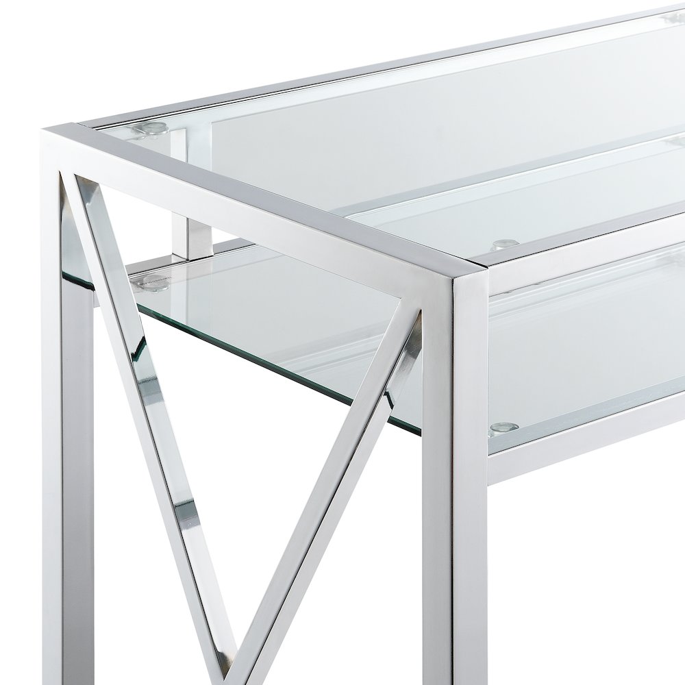 Oxford Chrome 42 Inch Desk, Clear Glass/Chrome. Picture 4