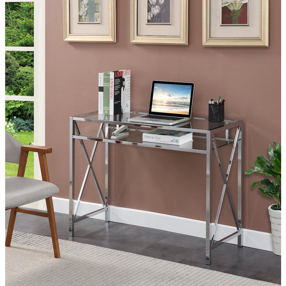 Oxford Chrome 42 Inch Desk, Clear Glass/Chrome. Picture 2