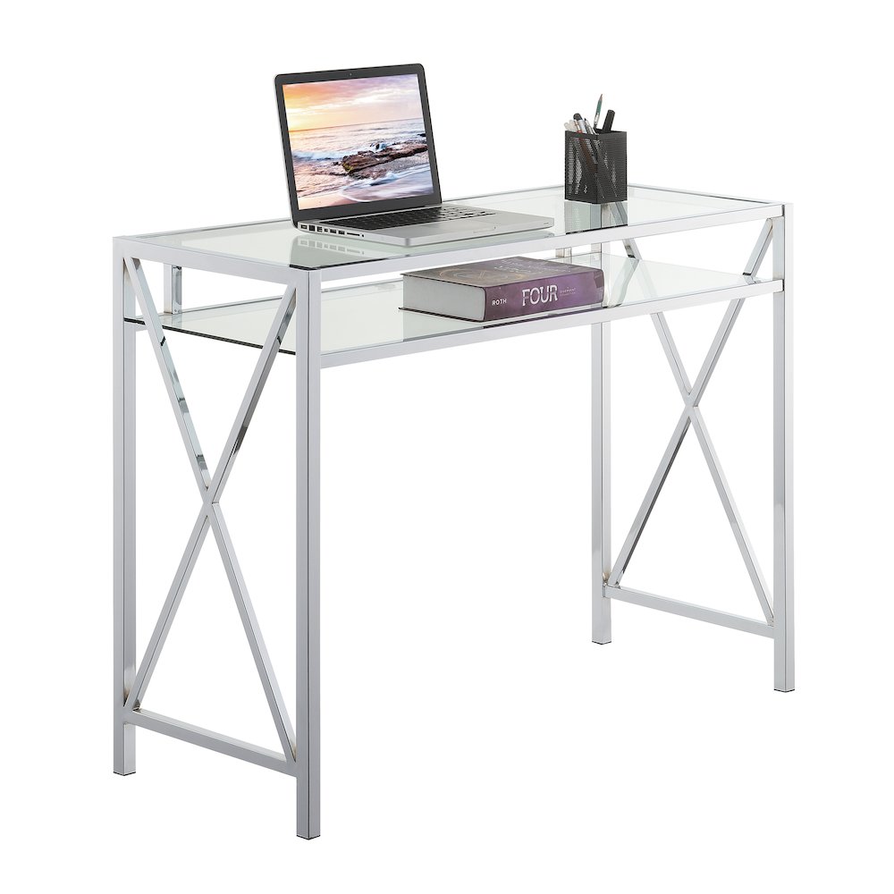 Oxford Chrome 42 Inch Desk, Clear Glass/Chrome. Picture 3