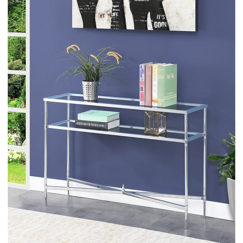 Tudor Console Table, Clear Glass/Chrome. Picture 2