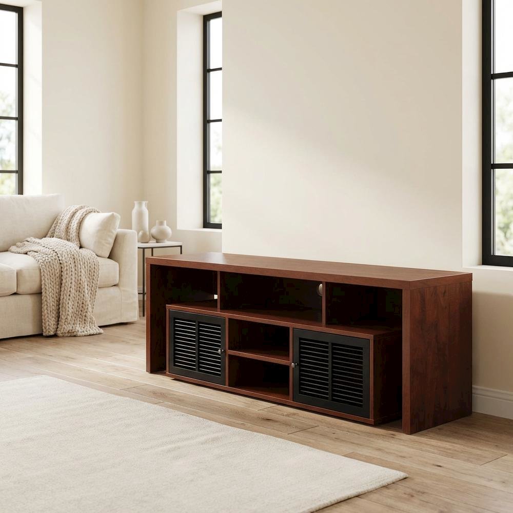 Cherry wood TV stand with melamine veneer and ample storage space. Picture 3