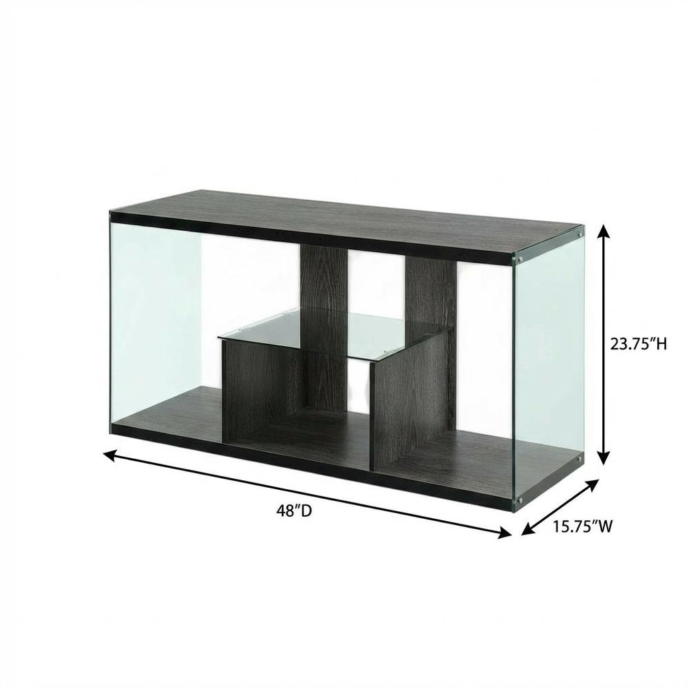 Weathered Gray TV Stand with Tempered Glass and PVC Edge Banding. Picture 7