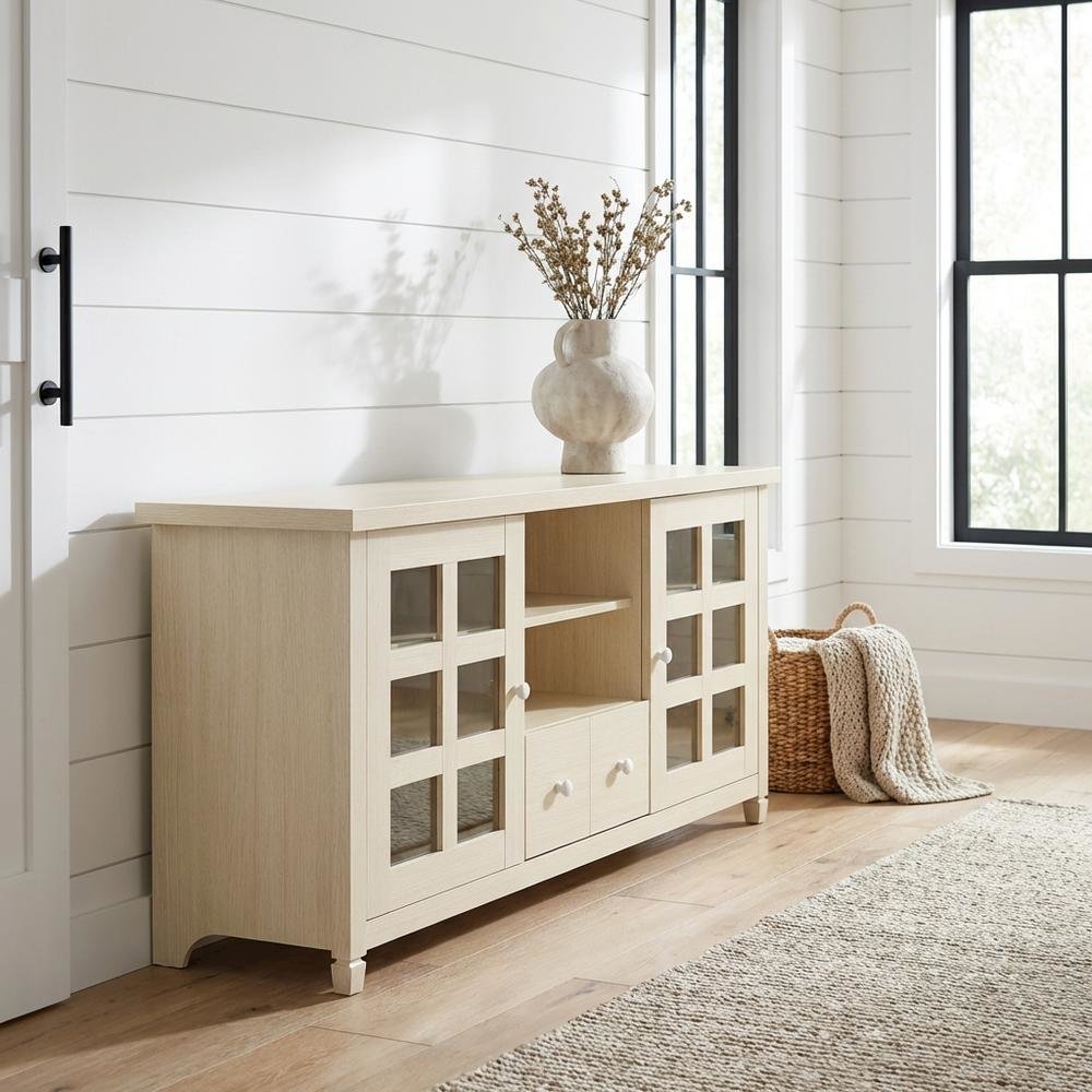 Beige Wooden TV Stand with Storage Cabinets and Shelves for Up to 65-Inch TVs. Picture 2