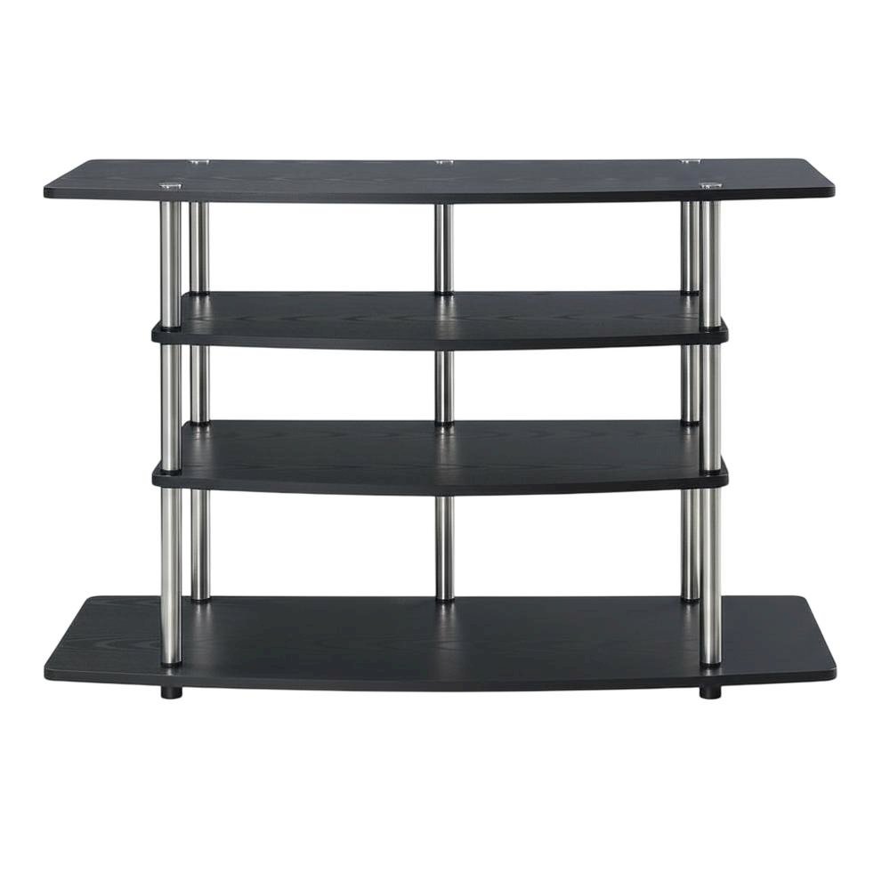 Black No Tools Wide Highboy TV Stand, Particle Board Shelves, Steel Poles. Picture 4