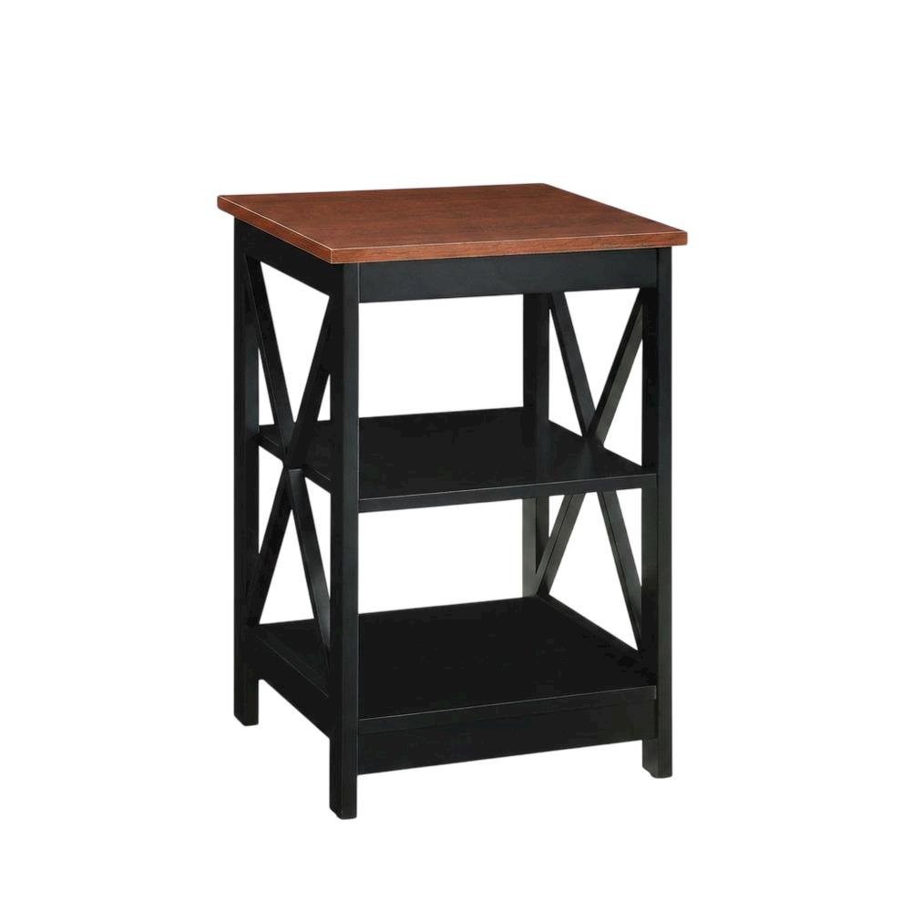 Cherry finish end table with shelves and transitional coastal style. Picture 4