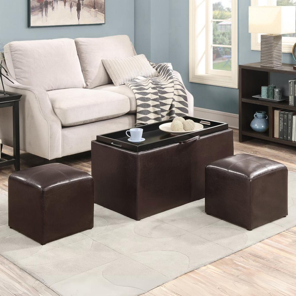 Comfort Sheridan Storage Ottoman with Reversible Tray and 2 Side Ottomans. Picture 5