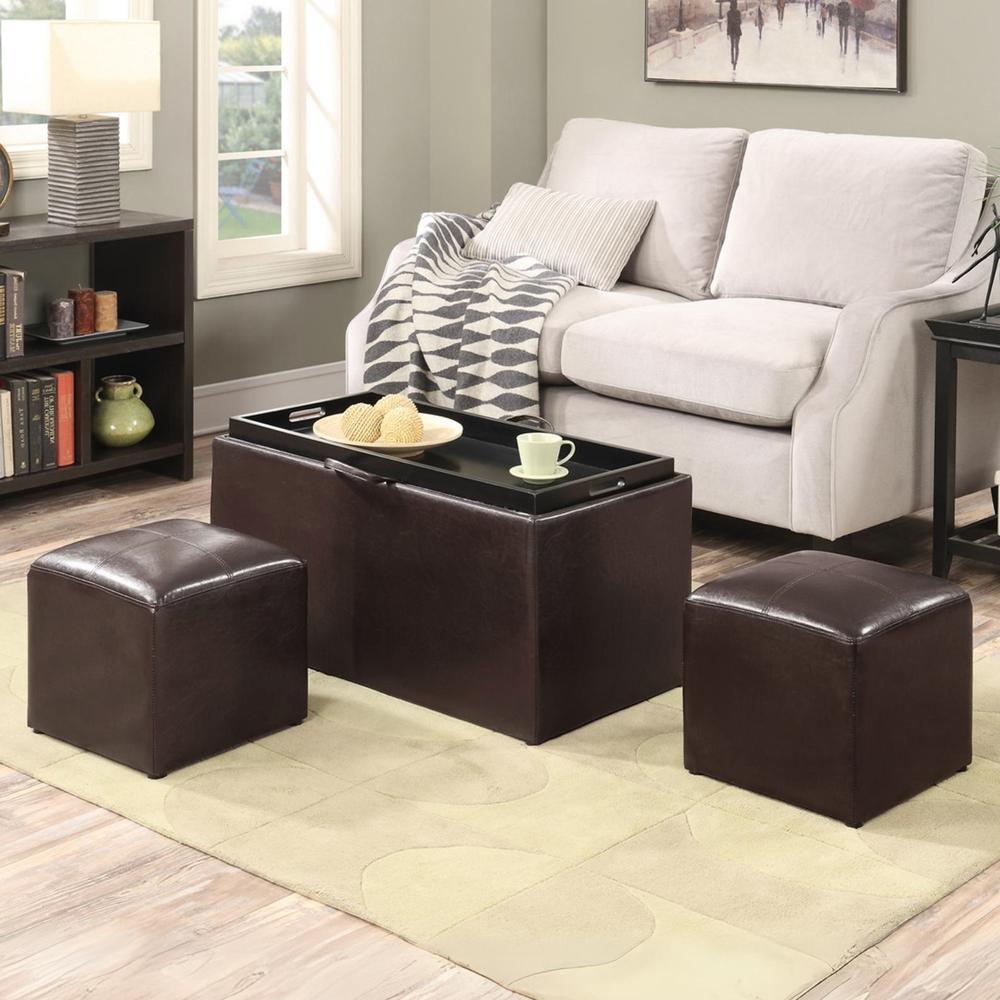 Comfort Sheridan Storage Ottoman with Reversible Tray and 2 Side Ottomans. Picture 6