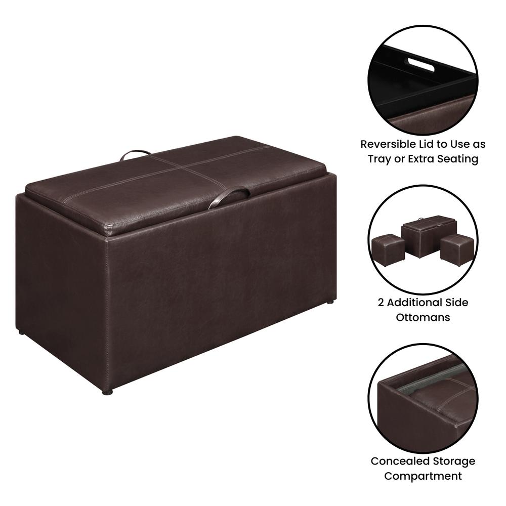 Comfort Sheridan Storage Ottoman with Reversible Tray and 2 Side Ottomans. Picture 2