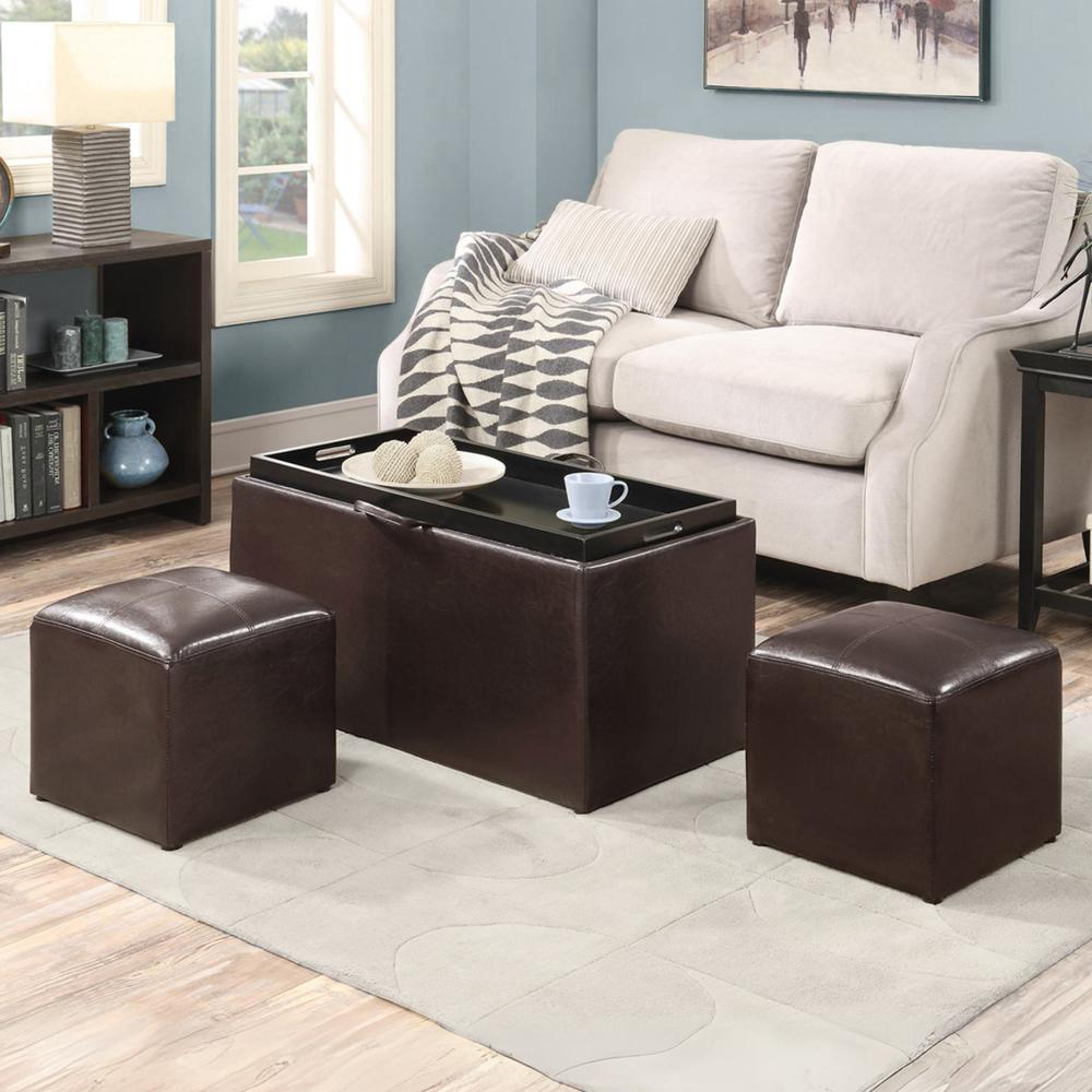 Comfort Sheridan Storage Ottoman with Reversible Tray and 2 Side Ottomans. Picture 7