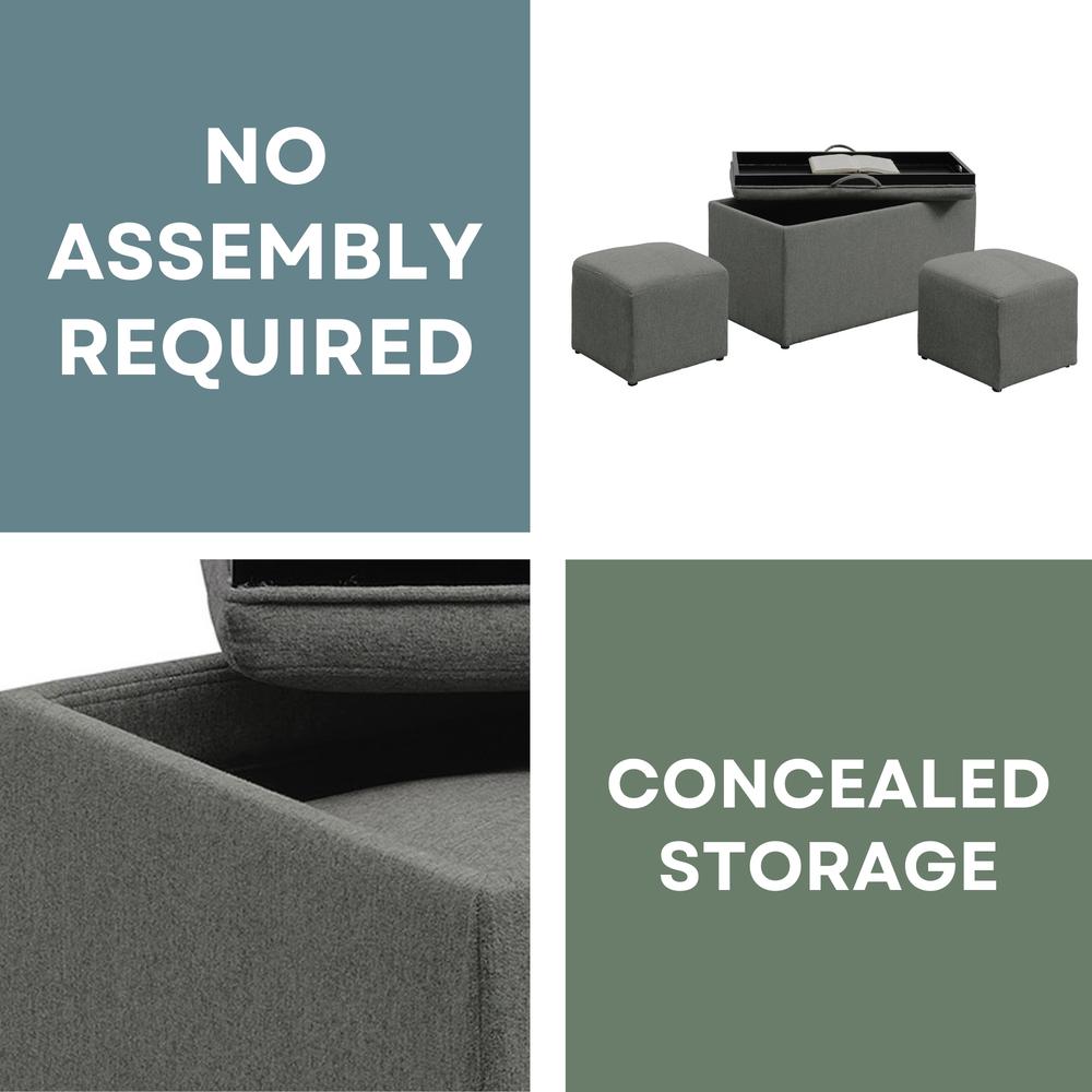 Comfort Sheridan Storage Ottoman with Reversible Tray and 2 Side Ottomans. Picture 14