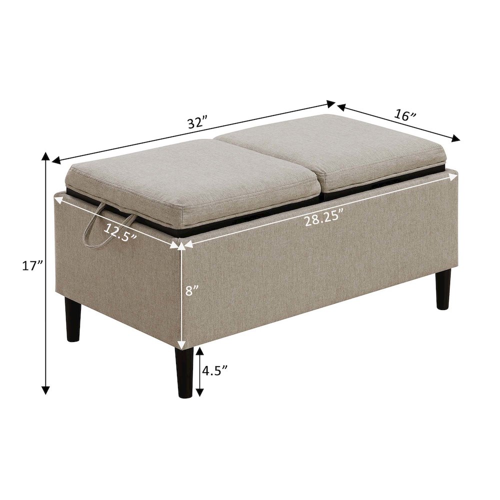 Designs4Comfort Magnolia Storage Ottoman with Reversible Trays, Soft Beige Fabric. Picture 6