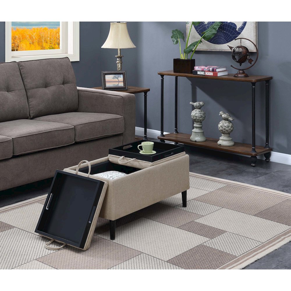 Designs4Comfort Magnolia Storage Ottoman with Reversible Trays, Soft Beige Fabric. Picture 2