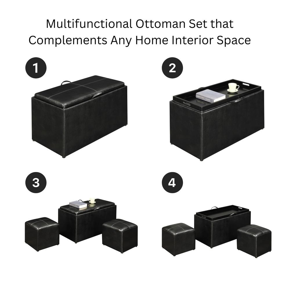 Comfort Sheridan Storage Ottoman with Reversible Tray and 2 Side Ottomans. Picture 4