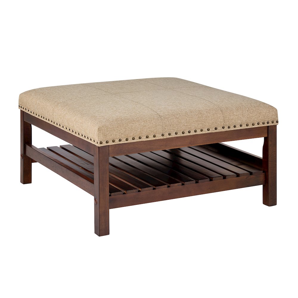 Designs4Comfort Silverton Coffee Table Cocktail Ottoman with Storage Shelf. Picture 1