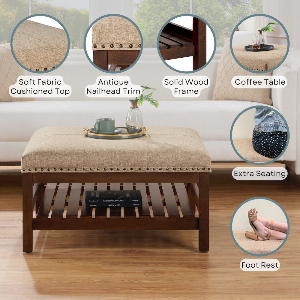 Designs4Comfort Silverton Coffee Table Cocktail Ottoman with Storage Shelf. Picture 3