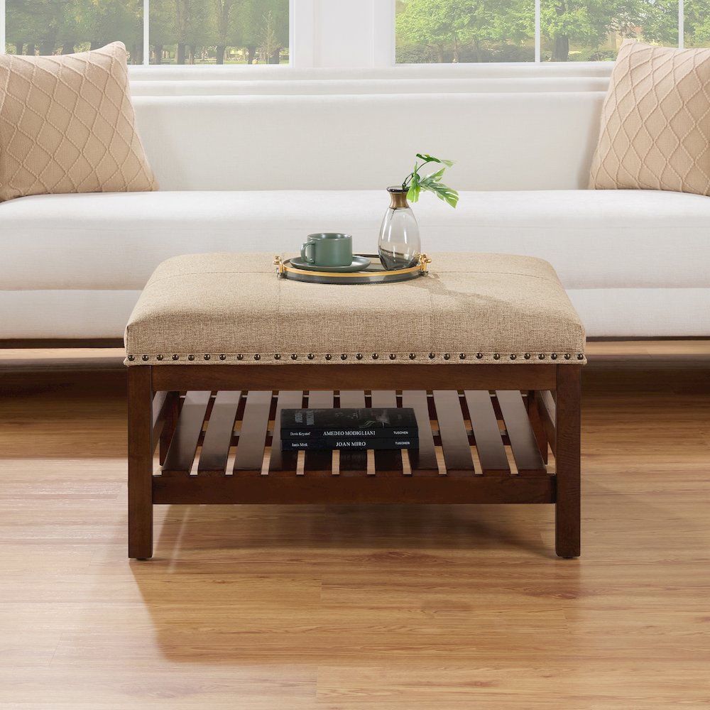 Designs4Comfort Silverton Coffee Table Cocktail Ottoman with Storage Shelf. Picture 2