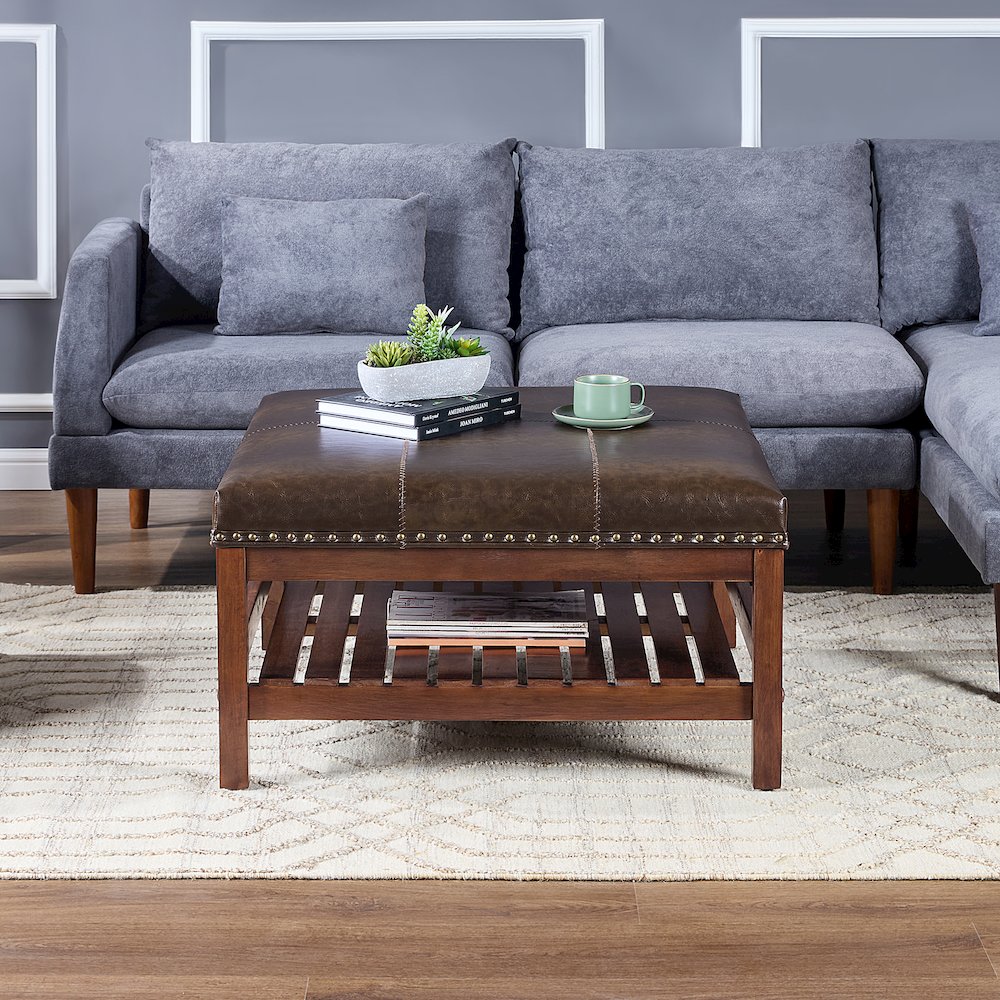Designs4Comfort Silverton Coffee Table Cocktail Ottoman with Storage Shelf. Picture 3