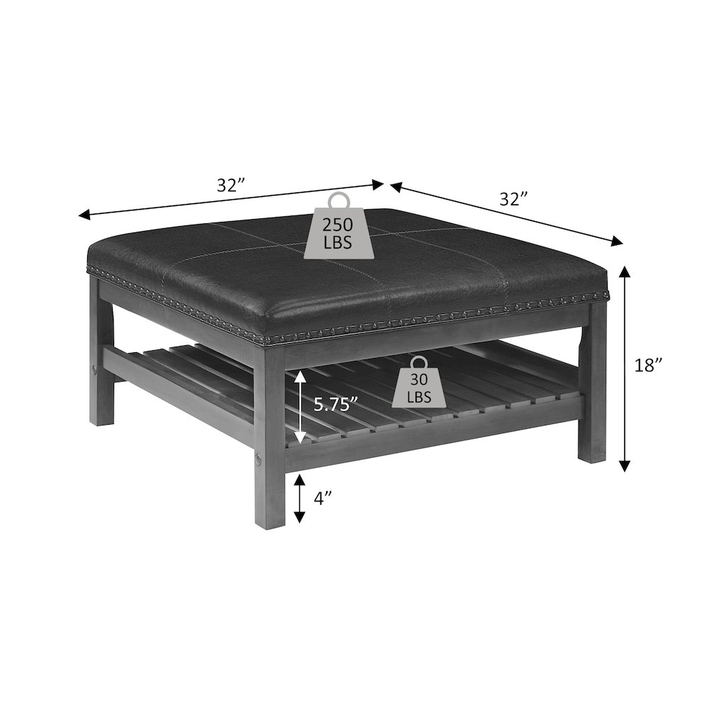 Designs4Comfort Silverton Coffee Table Cocktail Ottoman with Storage Shelf. Picture 4