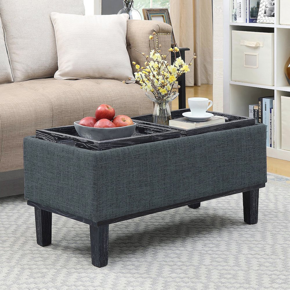 Designs4Comfort Brentwood Storage Ottoman with Reversible Trays Light Charcoal Gray Fabric/Black. Picture 5