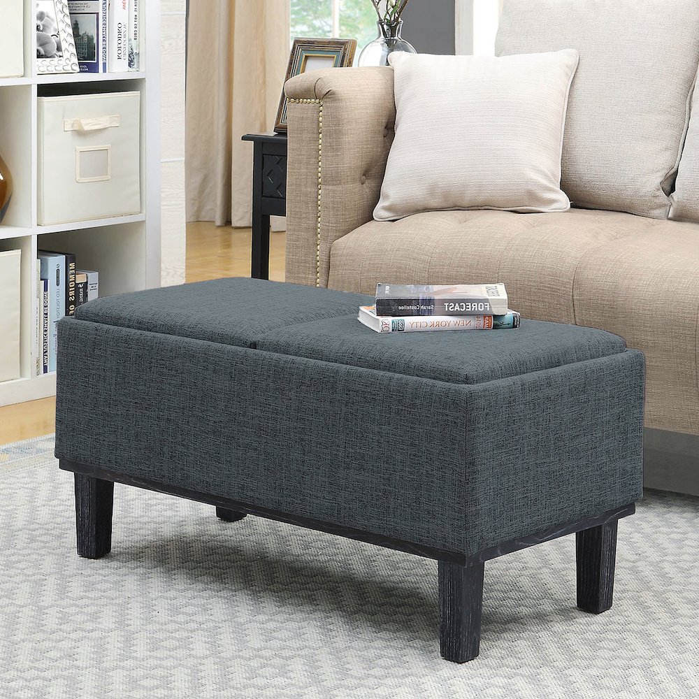 Designs4Comfort Brentwood Storage Ottoman with Reversible Trays Light Charcoal Gray Fabric/Black. Picture 6