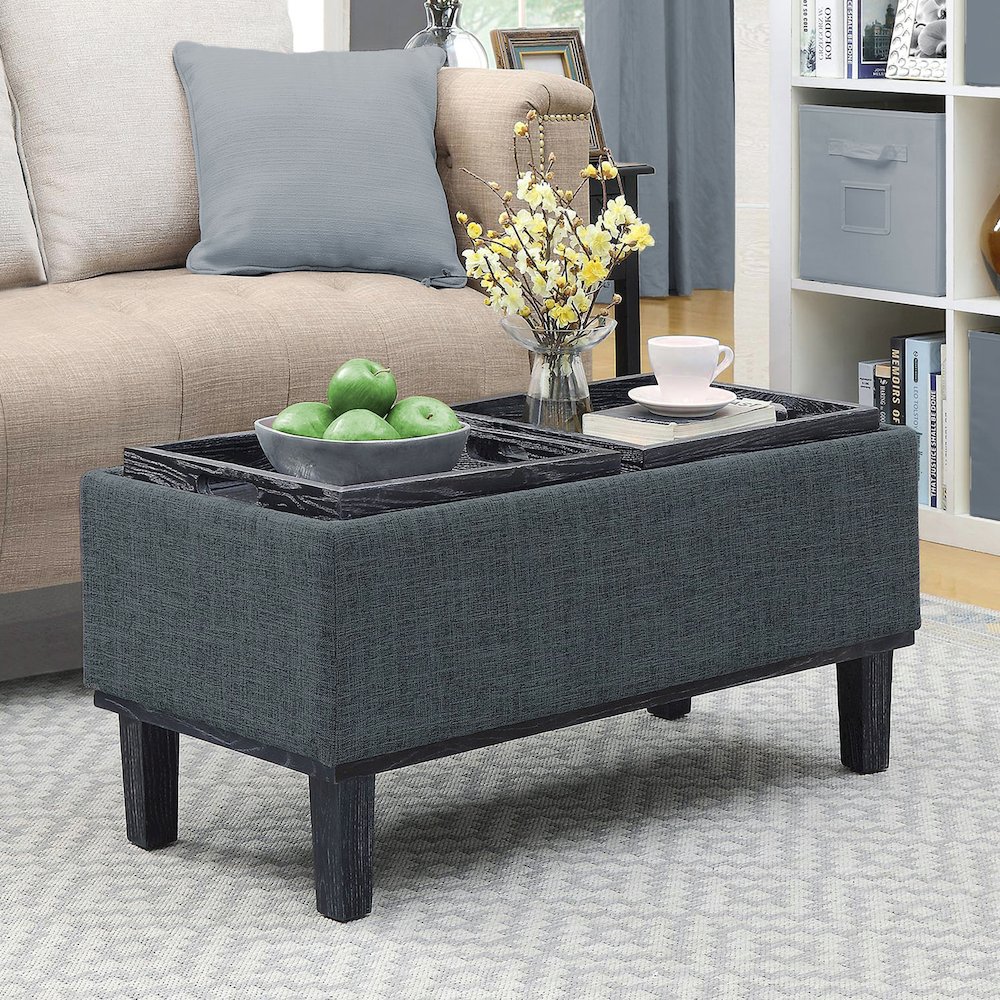 Designs4Comfort Brentwood Storage Ottoman with Reversible Trays Light Charcoal Gray Fabric/Black. Picture 7