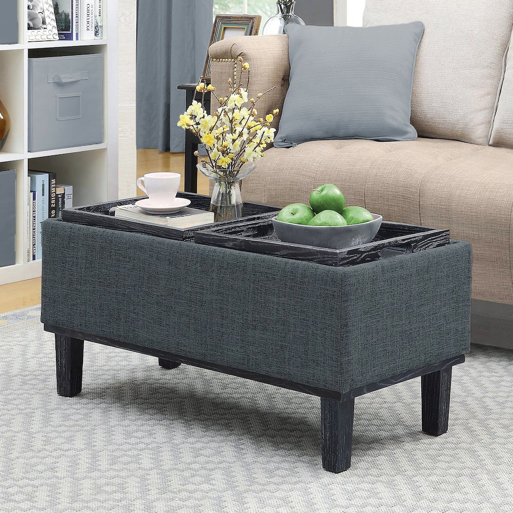 Designs4Comfort Brentwood Storage Ottoman with Reversible Trays Light Charcoal Gray Fabric/Black. Picture 2