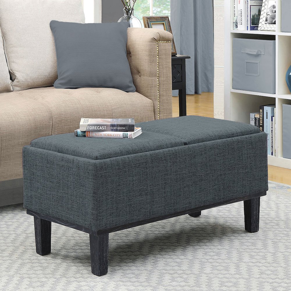 Designs4Comfort Brentwood Storage Ottoman with Reversible Trays Light Charcoal Gray Fabric/Black. Picture 8