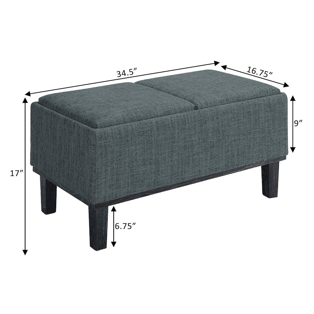 Designs4Comfort Brentwood Storage Ottoman with Reversible Trays Light Charcoal Gray Fabric/Black. Picture 9