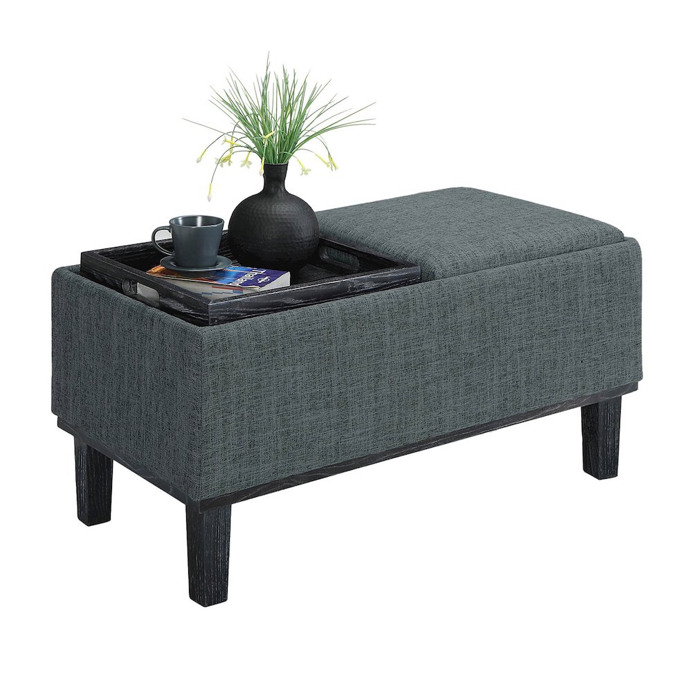 Designs4Comfort Brentwood Storage Ottoman with Reversible Trays Light Charcoal Gray Fabric/Black. Picture 3