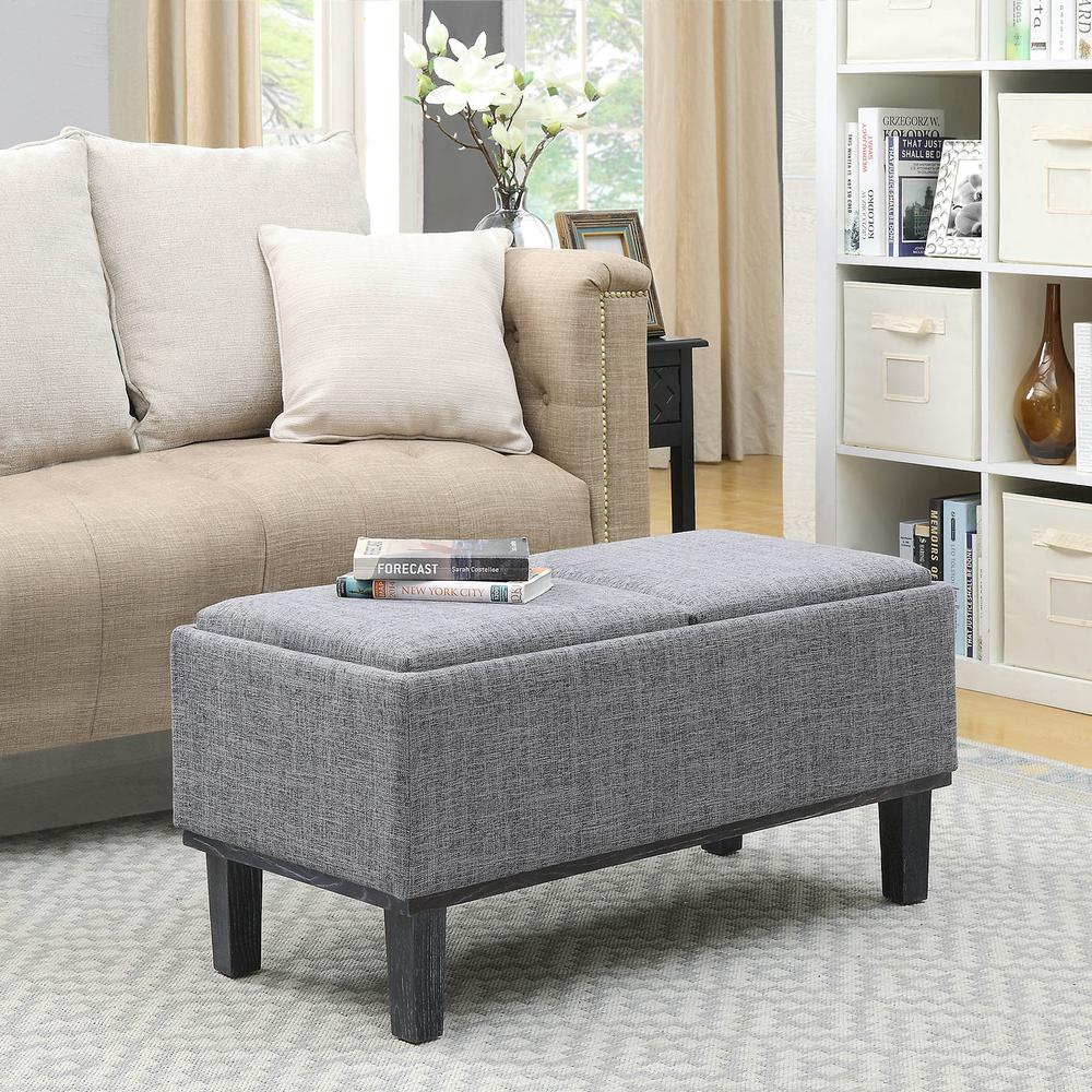 Designs4Comfort Brentwood Storage Ottoman with Reversible Trays Light Charcoal Gray Fabric/Black. Picture 5