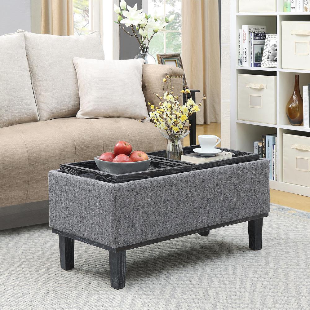 Designs4Comfort Brentwood Storage Ottoman with Reversible Trays Light Charcoal Gray Fabric/Black. Picture 4