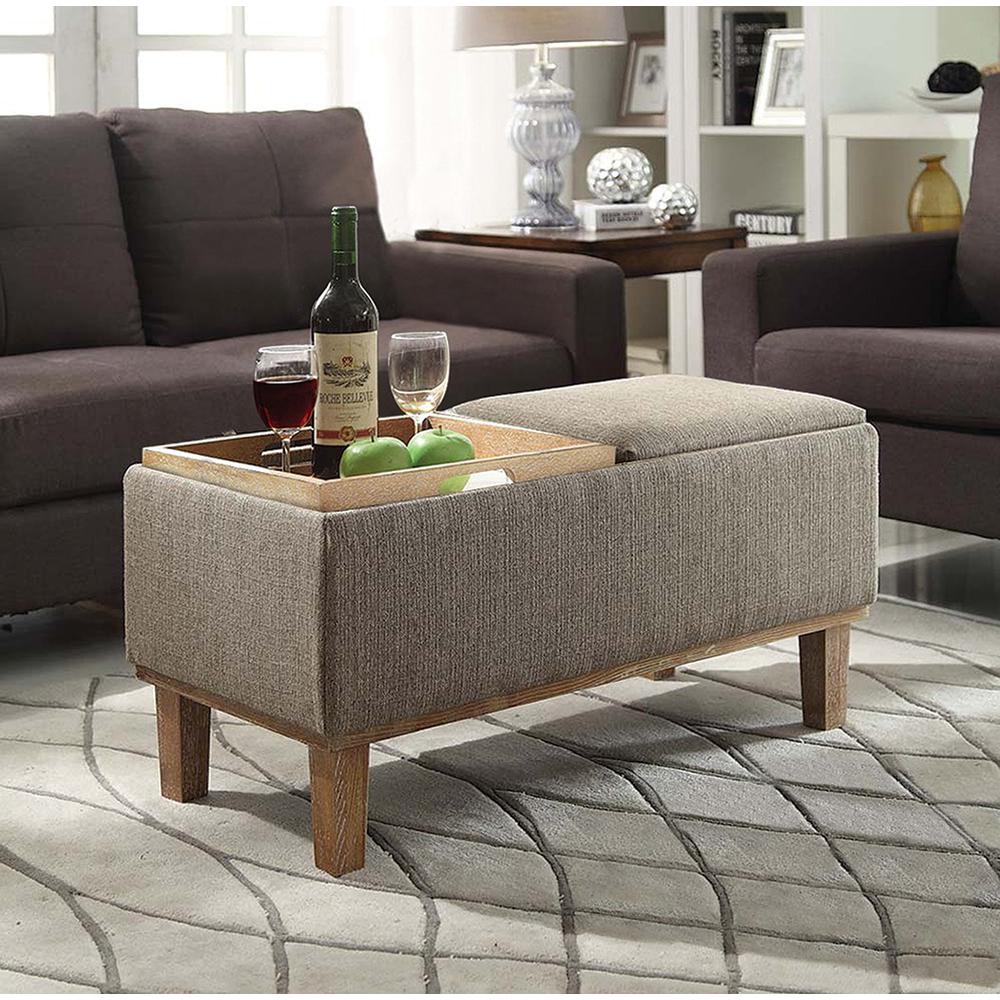 Designs4Comfort Brentwood Storage Ottoman with Reversible Trays Sandstone Fabric/Brown. Picture 1