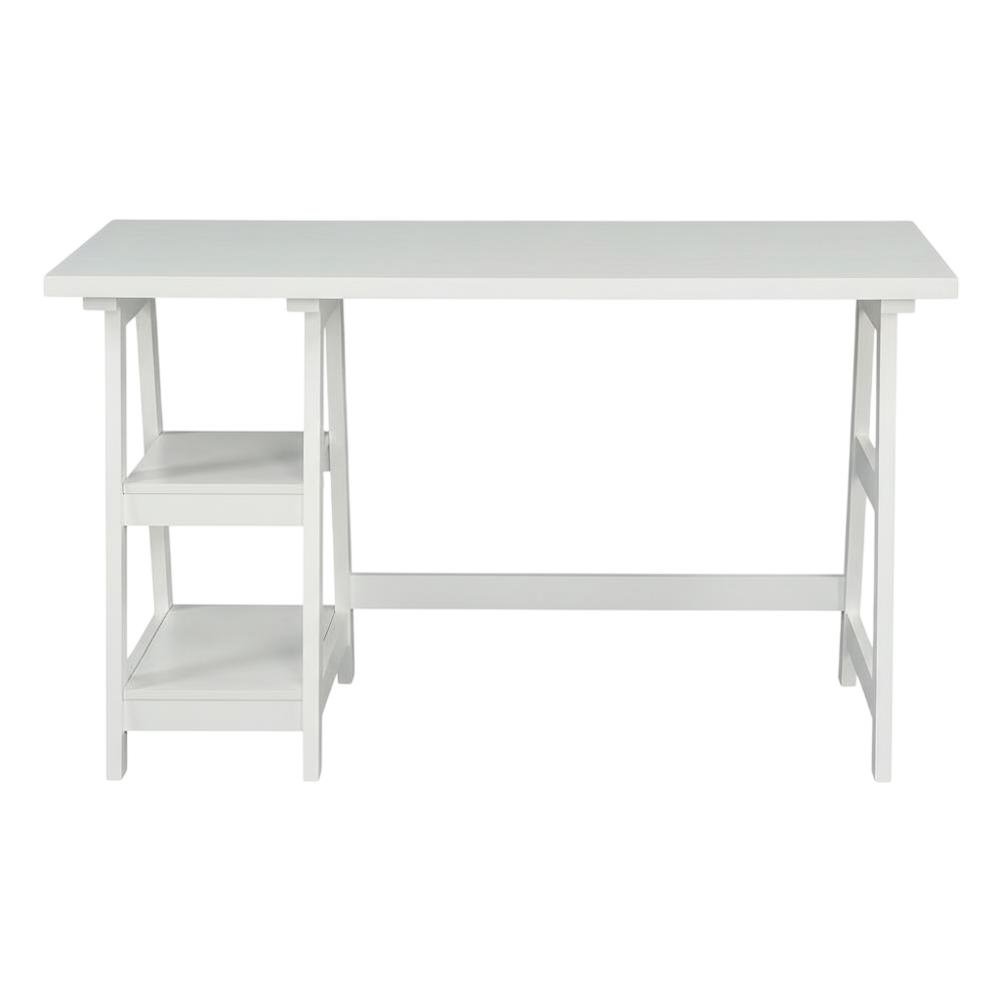 White Trestle Desk With Built-In Charging Station And Melamine Surface. Picture 4